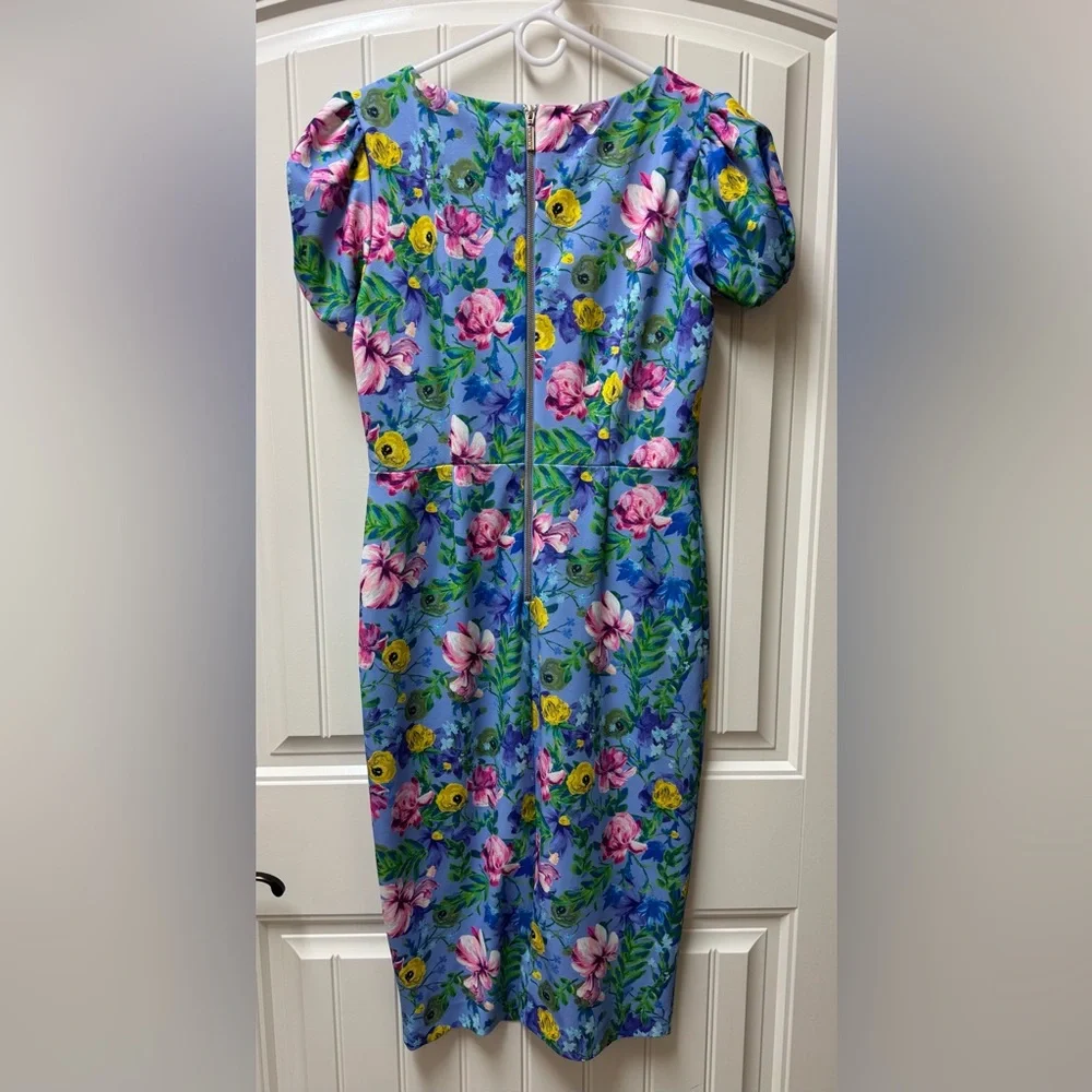 LN EASTER WOMENS MEDIUM (bust 38”) ALEXIA ADMOR ODETTE BLUE FLORAL SHEATH DRESS - Picture 4 of 4